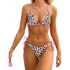 CUPSHE Women’s Bikini Set Triangle Two Piece Swimsuit Sweet Leopard Print | Ruched, Crisscross Back Tie, Extra Cheeky, Extra High Leg, String Side Tie, Low Rise, Fixed Underbust Band, Beach Vacation(Bubblegum Pink/Leopard)