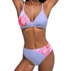 CUPSHE Women’s Bikini Set Triangle Two Piece Swimsuit V Neck Bathing Suit Spaghetti Straps Back Tie Retro Swimwear(Periwinkle/Floral)