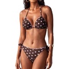 CUPSHE Women’s Bikini Set V Neck Two Piece Halter Self Tie Swimsuit | Stitching,Soft Removable Cups,Low Rise,Flattering Bathing Suit For Vacation And Beach(Brown/Pink)