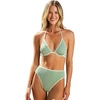 CUPSHE Women’s Bikini Sets Two Piece Swimsuit Underwire High Waisted V Neck Textured Halter Bathing Suit Color Block(Green/Beige)
