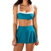 CUPSHE Women’s High Waisted Bikini Set Swim Skirt Modest Swimsuit | Built In Briefs, Removable Soft Cups, Crossback Tie, Color Block, Modest Bathing Suit For Family Beach Vacation(Teal/White)