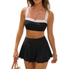CUPSHE Women’s High Waisted Bikini Set Swim Skirt Modest Swimsuit | Built In Briefs, Removable Soft Cups, Crossback Tie, Color Block, Modest Bathing Suit For Family Beach Vacation(Black/White)