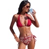 CUPSHE Women’s String Halter Tie Bikini Set Swimsuit Mid Rise Bathing Suit | Plunging Neck, Underbust Drawstring Back Tie, Stitching Trim, Two Piece Swim Suit For Beach Vacations Tanning Poolside(Red/Paisley)