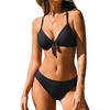 CUPSHE Women’s Two Piece V Neck Textured Bikini Sets | Bunny Tie,Adjustable Straps,Soft Removable Cups,Flattering Bathing Suit For Vacation And Beach(Carbon Black)