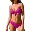 CUPSHE Women’s Two Piece V Neck Textured Bikini Sets | Bunny Tie,Adjustable Straps,Soft Removable Cups,Flattering Bathing Suit For Vacation And Beach(Hot Pink)