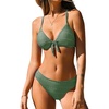CUPSHE Women’s Two Piece V Neck Textured Bikini Sets | Bunny Tie,Adjustable Straps,Soft Removable Cups,Flattering Bathing Suit For Vacation And Beach(Pale Green)