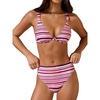 CUPSHE Women’s Underwire Bikini Set Swimsuit High Waisted Bathing Suit | Back Hook, Adjustable Wide Straps, Moderate Coverage, Swim Suit for Family Vacations, Beach, Cruises, Pool Days(Pink/Striped)