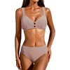 CUPSHE Women’s V Neck Bikini Sets Textured Crossback Two Piece Swimsuit | Cutout,Back Self Tie,Soft Removable Cups,Mid Rise,Flattering Bathing Suit For Vacation And Beach(Brown/White)