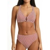 CUPSHE Women’s V Neck Bikini Sets Textured Crossback Two Piece Swimsuit | Cutout,Back Self Tie,Soft Removable Cups,Mid Rise,Flattering Bathing Suit For Vacation And Beach(Red/White)