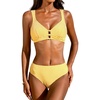 CUPSHE Women’s V Neck Bikini Sets Textured Crossback Two Piece Swimsuit | Cutout,Back Self Tie,Soft Removable Cups,Mid Rise,Flattering Bathing Suit For Vacation And Beach(Yellow/White)