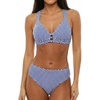CUPSHE Women’s V Neck Bikini Sets Textured Crossback Two Piece Swimsuit | Cutout,Back Self Tie,Soft Removable Cups,Mid Rise,Flattering Bathing Suit For Vacation And Beach(Blue/White)