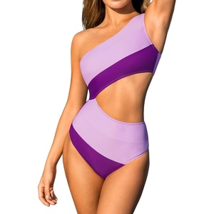 CUPSHE Women One Piece Swimsuit One Shoulder Bathing Suit Cutout Monokini | Removable Soft Cups, Color Block, Classic Bum Coverage, Swim Suit For Beach Vacation Cruise Pool Party(Lilac/Purple)