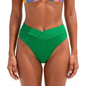CUPSHE Women’s High Waisted Bikini Bottom High Cut Cheeky Bottom | Overlap Banded Hem, High Cut Leg, Swim Bottom Only, Easy To Mix And Match, For Beach Vacation Pool Cruises Getaways(Jade Green)