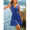 CUPSHE Women Summer Dress Surplice V Neck Smocked Waist Ruffle Hem A Line Sun Dress Vacation Beach Flowy Mini Dress(Blue)