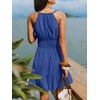 CUPSHE Women Summer Dress Surplice V Neck Smocked Waist Ruffle Hem A Line Sun Dress Vacation Beach Flowy Mini Dress(Blue)