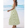 CUPSHE Women Summer Maxi Dresses V Neck Sleeveless Boho Paisley Sundress Smocked Waist Crossback Beach Vacation Long Dress(Boho Olive)