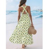 CUPSHE Women Summer Maxi Dresses V Neck Sleeveless Boho Paisley Sundress Smocked Waist Crossback Beach Vacation Long Dress(Boho Olive)