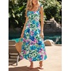 CUPSHE Women’s Boho Floral Midi Sundress Square Neck Ruffle Sleeveless Smocked Bow Dress Summer Vacation Flowy Long Dress(Blue Floral)