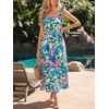 CUPSHE Women’s Boho Floral Midi Sundress Square Neck Ruffle Sleeveless Smocked Bow Dress Summer Vacation Flowy Long Dress(Blue Floral)
