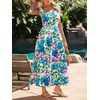 CUPSHE Women’s Boho Floral Midi Sundress Square Neck Ruffle Sleeveless Smocked Bow Dress Summer Vacation Flowy Long Dress(Blue Floral)
