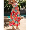 CUPSHE Women’s Boho Floral Midi Sundress Square Neck Ruffle Sleeveless Smocked Bow Dress Summer Vacation Flowy Long Dress(Red Floral)