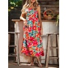 CUPSHE Women’s Boho Floral Midi Sundress Square Neck Ruffle Sleeveless Smocked Bow Dress Summer Vacation Flowy Long Dress(Red Floral)