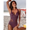 CUPSHE Women’s One Piece Swimsuit Plunging V Neck Bathing Suit Back Tie | Removable Soft Cups, Crisscross Back Tie, Adjustable Straps, Lurex Shimmer Fabric, Side Sheer Mesh, Standard, For Beach(Deep Wine)