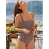 CUPSHE Women’s One Piece Swimsuit Square Neck Bathing Suit Ruched Tummy | Adjustable Straps, Tummy Control, Medium Bust Support, Standard Leg Cut, Retro, For Beach(Deep Wine/Geo)