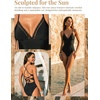 CUPSHE Women’s One Piece Swimsuit V Neck Bathing Suit Back Criss Lace Up | Ladder Cutout Trim, Plunging Neckline, Back Crisscross Tie, Adjustable Spaghetti Straps, Standard Coverage(Black)