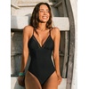 CUPSHE Women’s One Piece Swimsuit V Neck Bathing Suit Back Criss Lace Up | Ladder Cutout Trim, Plunging Neckline, Back Crisscross Tie, Adjustable Spaghetti Straps, Standard Coverage(Black)