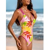 CUPSHE Women’s One Piece Swimsuit V Neck Bathing Suit Criss Dual Straps | Removable Soft Cups, Adjustable Double Straps, Crisscross Back, Front Keyhole, O Ring, Standard Leg Cut, For Beach(Pink/Tropical Floral)