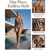 CUPSHE Women’s One Piece Swimsuit V Neck Bathing Suit Criss Dual Straps | Removable Soft Cups, Adjustable Double Straps, Crisscross Back, Front Keyhole, O Ring, Standard Leg Cut, For Beach(Brown/Animal Print)