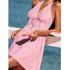 CUPSHE Women’s Striped Halter Summer Dress A-Line Mini Sun Dress Beach Wear | Sexy V Neck Striped Cotton Sundress, Smocked Waist Short Beach Vacation Outfits, Breezy Backless Sleeveless Coverup Dress(Red Striped)