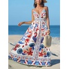 CUPSHE Women’s Summer Dresses Casual Spring V Neck Sleeveless Floral Beach Vacation Long Spaghetti Strap Flowy Maxi Dress(Blue Pattern)