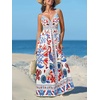 CUPSHE Women’s Summer Dresses Casual Spring V Neck Sleeveless Floral Beach Vacation Long Spaghetti Strap Flowy Maxi Dress(Blue Pattern)