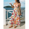 CUPSHE Women’s Summer Dresses Casual Spring V Neck Sleeveless Floral Beach Vacation Long Spaghetti Strap Flowy Maxi Dress(Upgraded Red/Yellow)