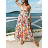 CUPSHE Women’s Summer Dresses Casual Spring V Neck Sleeveless Floral Beach Vacation Long Spaghetti Strap Flowy Maxi Dress(Upgraded Red/Yellow)
