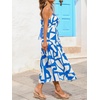 CUPSHE Women’s Summer Dresses Spaghetti Strap Tie Back Abstract Tiered Flowy A Line Midi Sundress Vacation Beach Dress(Blue)