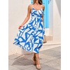 CUPSHE Women’s Summer Dresses Spaghetti Strap Tie Back Abstract Tiered Flowy A Line Midi Sundress Vacation Beach Dress(Blue)