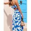 CUPSHE Women’s Summer Dresses Spaghetti Strap Tie Back Abstract Tiered Flowy A Line Midi Sundress Vacation Beach Dress(Blue)