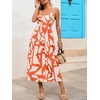 CUPSHE Women’s Summer Dresses Spaghetti Strap Tie Back Abstract Tiered Flowy A Line Midi Sundress Vacation Beach Dress(Orange)