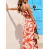 CUPSHE Women’s Summer Dresses Spaghetti Strap Tie Back Abstract Tiered Flowy A Line Midi Sundress Vacation Beach Dress(Orange)