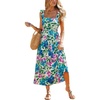 CUPSHE Women’s Boho Floral Midi Sundress Square Neck Ruffle Sleeveless Smocked Bow Dress Summer Vacation Flowy Long Dress(Blue Floral)