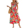 CUPSHE Women’s Boho Floral Midi Sundress Square Neck Ruffle Sleeveless Smocked Bow Dress Summer Vacation Flowy Long Dress(Red Floral)