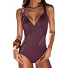 CUPSHE Women’s One Piece Swimsuit Plunging V Neck Bathing Suit Back Tie | Removable Soft Cups, Crisscross Back Tie, Adjustable Straps, Lurex Shimmer Fabric, Side Sheer Mesh, Standard, For Beach(Deep Wine)
