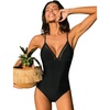 CUPSHE Women’s One Piece Swimsuit V Neck Bathing Suit Back Criss Lace Up | Ladder Cutout Trim, Plunging Neckline, Back Crisscross Tie, Adjustable Spaghetti Straps, Standard Coverage(Black)