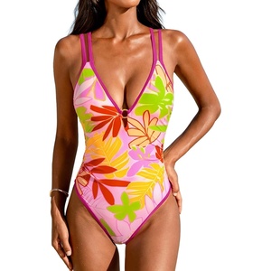 CUPSHE Women’s One Piece Swimsuit V Neck Bathing Suit Criss Dual Straps | Removable Soft Cups, Adjustable Double Straps, Crisscross Back, Front Keyhole, O Ring, Standard Leg Cut, For Beach(Pink/Tropical Floral)
