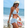 CUPSHE 3 Piece Bikini Set Triangle Halter Swimsuit with Sarong Skirt | 3 Piece Set, Removable Soft Cups, Mid Rise, Textured Fabric, Perfect For Beach Vacations, Resorts, Pool Parties(Light Blue)