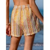 CUPSHE Cover Up Shorts for Women Casual Striped Swimsuit Coverup Beach Shorts Summer Straight Leg Bikini Cover Up(Colorful Striped)