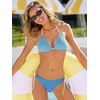 CUPSHE Women’s Bikini Sets Halter V Neck Triangle Two Piece Swimsuit Cheeky | Bathing Suit, Removable Soft Cups, Sting Side Tie, High Cut Leg, Backless, Color Block, Beach Vacation(Blue/Yellow)